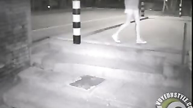 Young british girl caught peeing on CCTV at night