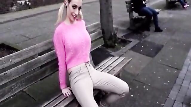 pretty Chessie Kay peeing in tight jeans