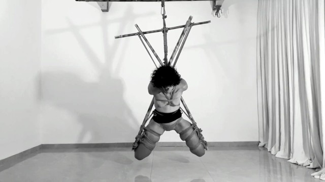 Pulling her panties and making her cum - Shibari suspension ORGASM