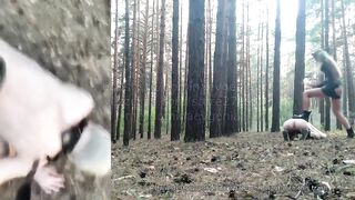Domina Evgenia - My humiliated dog in the forest (2 angles at the same time, English subtitles)