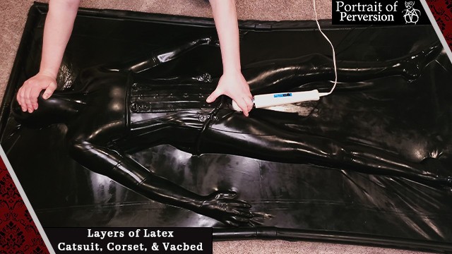 Sealed & Teased in Layers of Latex: Slut Enjoys Breath Play & Orgasms in a Catsuit, Corset, & Vacbed