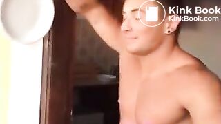 Hot guy shitting and pissing on plate