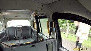 Fake Taxi Ava Austen rides a big black dildo on the backseat