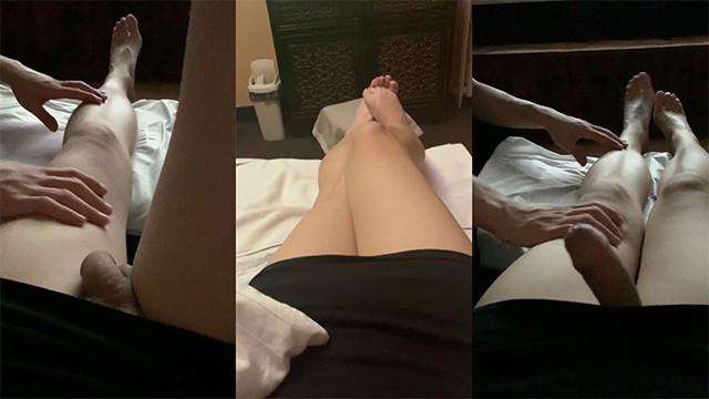 Chinese crossdresser wearing miniskirts, getting massaged by a technician became excited