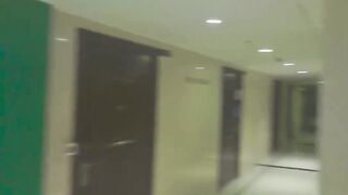 Naked crossdresser masturbate in the building's public lobby