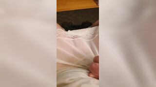 Heavy breathing crossdresser stroked her big, hard cock!