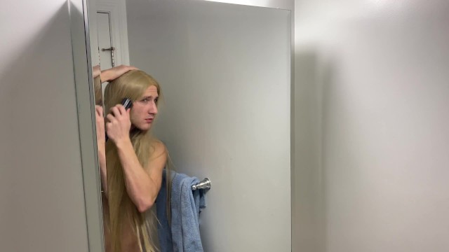 Crossdresser Fixing Messy Wig