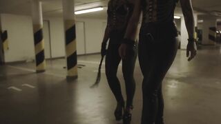 Femdom mistress humilation slave with strapon in his ass and piss