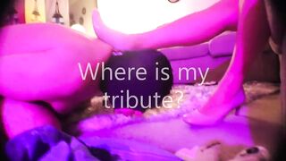 Findom Foot Slave Kisses Goddess Mizz. Honey Temper's Feet while she demands another costly tribute