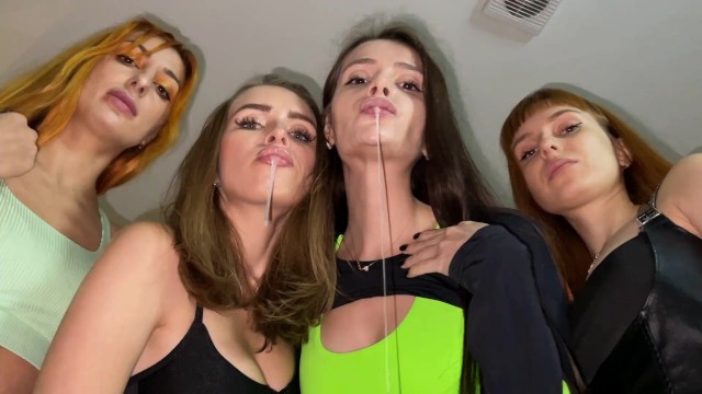 Dominant Foursome Girls Spit On You - Close Up POV Spitting Humiliation