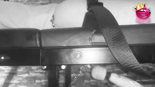 Femdom makes slave cum in chastity cage restrained on the milking table