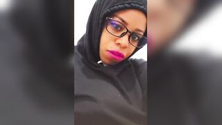 Ebony latina in black hoodie and pink lips waits for your hot sperm in her little mouth