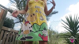 nippleringlover peeing outdoor standing up flashing pierced pussy & large gauge nipple piercings