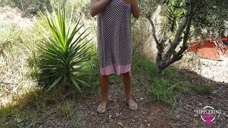 nippleringlover peeing outdoor no panty no bra pierced tits & pussy flash stretched nipple piercings