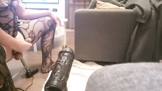 Fuck machine with monster dildo 8 cm. destroyed my ass