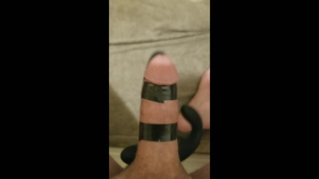 Homemade, hands free cock massage with prostate massager "shoots hot load!!