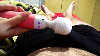 Making him cum in his underwear with my magic wand, cum in boxers handjob