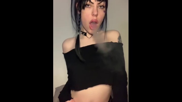 Goth Slut Smoking, Teasing And Fingering Hot Pussy