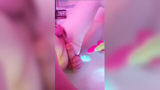 Riding my 10 " Dildo in my chastity cage