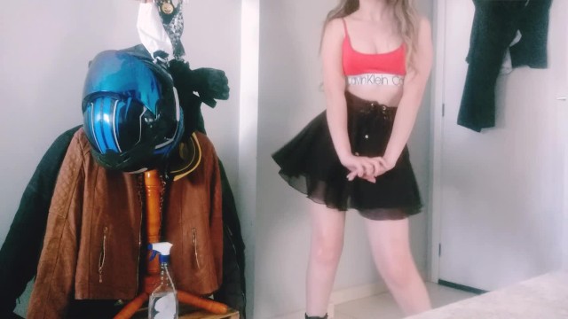 Cute and hot student dancing with a skirt