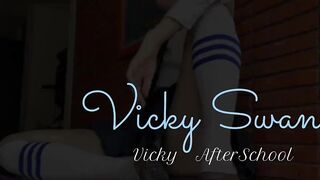 Schoolgirl in skirt and stockings receives impregnation creampie