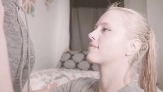Hot blonde makes a cum back, sucks dick like a pro