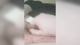 Fat Bastard jerking off with scarf gag