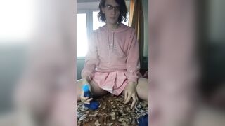 Trap gags on bad dragon dildo and uses own cum as a lube and ride it