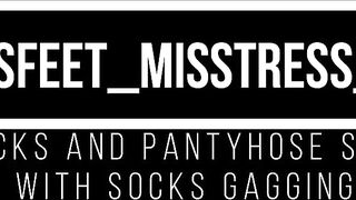 Slave smelling my pink socks and nylon feet - gagging
