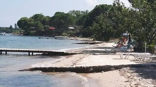 Hairy Pussy PEE on Public Beach # Up skirt NO PANTIES