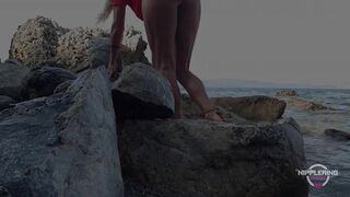 nippleringlover horny milf peeing outdoors at nude beach pierced pussy and nipples hot sexy asshole