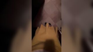 Pee desperation, peeing white panty yellow skirt and floor
