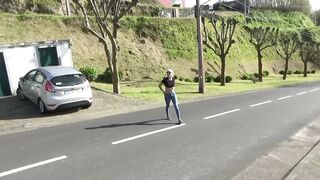 Cindy naked walks in the park in the Azores.