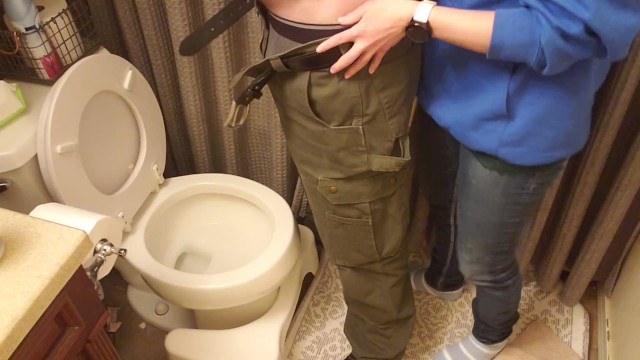 My girlfriend holds my dick and helps me pee pissing