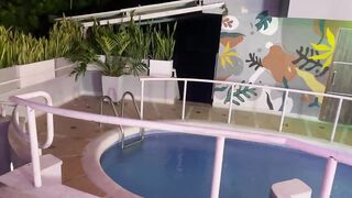 I sneak out of the party with a coworker and he secretly catches me by the pool