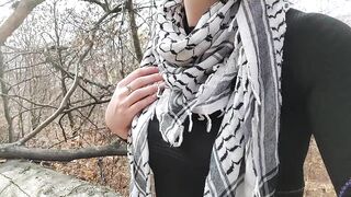 Girl masturbates in the forest near the road