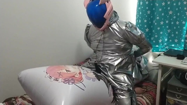 Silver PVC Sissy Maid Eva Helmet Kigurumi Inflatable Pillow Hump