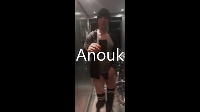 Anouk - Outdoor Undressing in Elevator and Naked Showing Off on Public Arcade