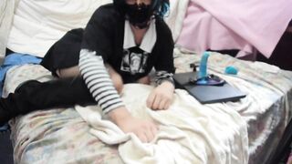 Goth Femboy Fucks Dildo and Cums