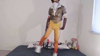 Cute Femboy in Tracer Cosplay Teasing Her Ass