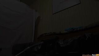 The slut moans from a hard dildo in the ass