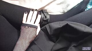 tgirl looks like a femboy Masturbate with Strapped feet pov and cum on them