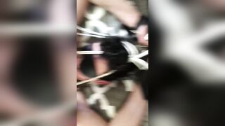 Tied Up Slave Gagging On His Master's Huge Cock