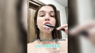 Trans teen brushes her teeth awkwardly but very sexy