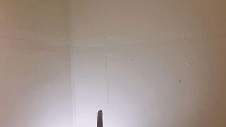 Tranny rides big black dildo and cums