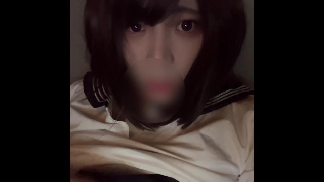 Japanese school girl femboy is fapping.