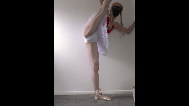 sissy ballerina showing off flexibility