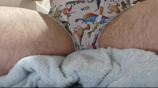 Amateur teen holds his pee on a towel then cums in his wet boxers!! (OMORASHI)