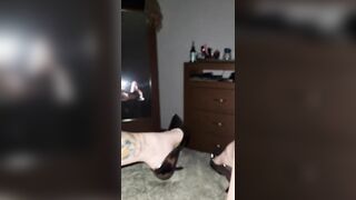 NATALIA HAZE new TRANSGIRL rubbing BIG GIRL DICK wearing her HIGH HEELS on bed until CUMMING