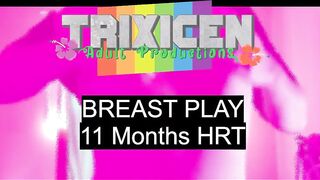 Trans girl plays with her new tits after 11 months on hormones